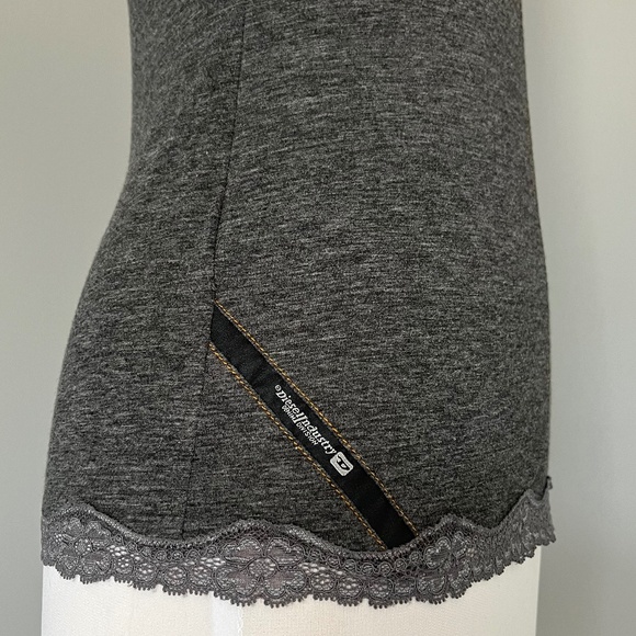 Diesel Lingerie Underwear Loung Pajama Cotton blend Gray Logo Lace Trim Tank Top - Picture 4 of 14